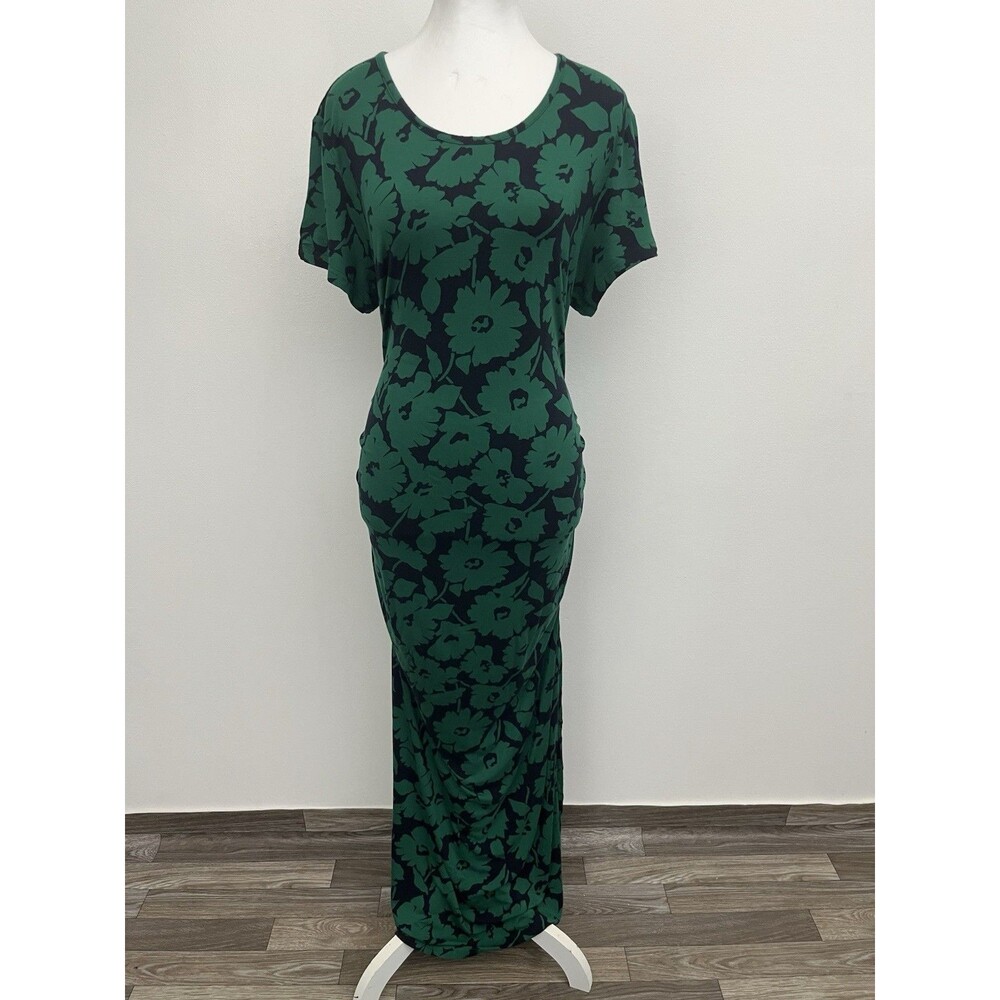 Smallshow women’s dress Bodycon Floral Size XL Maxi Ruched Pullover Side-slit
